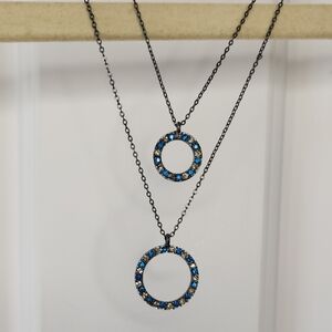 Icing Blue and Silver Circle Pendant Necklace